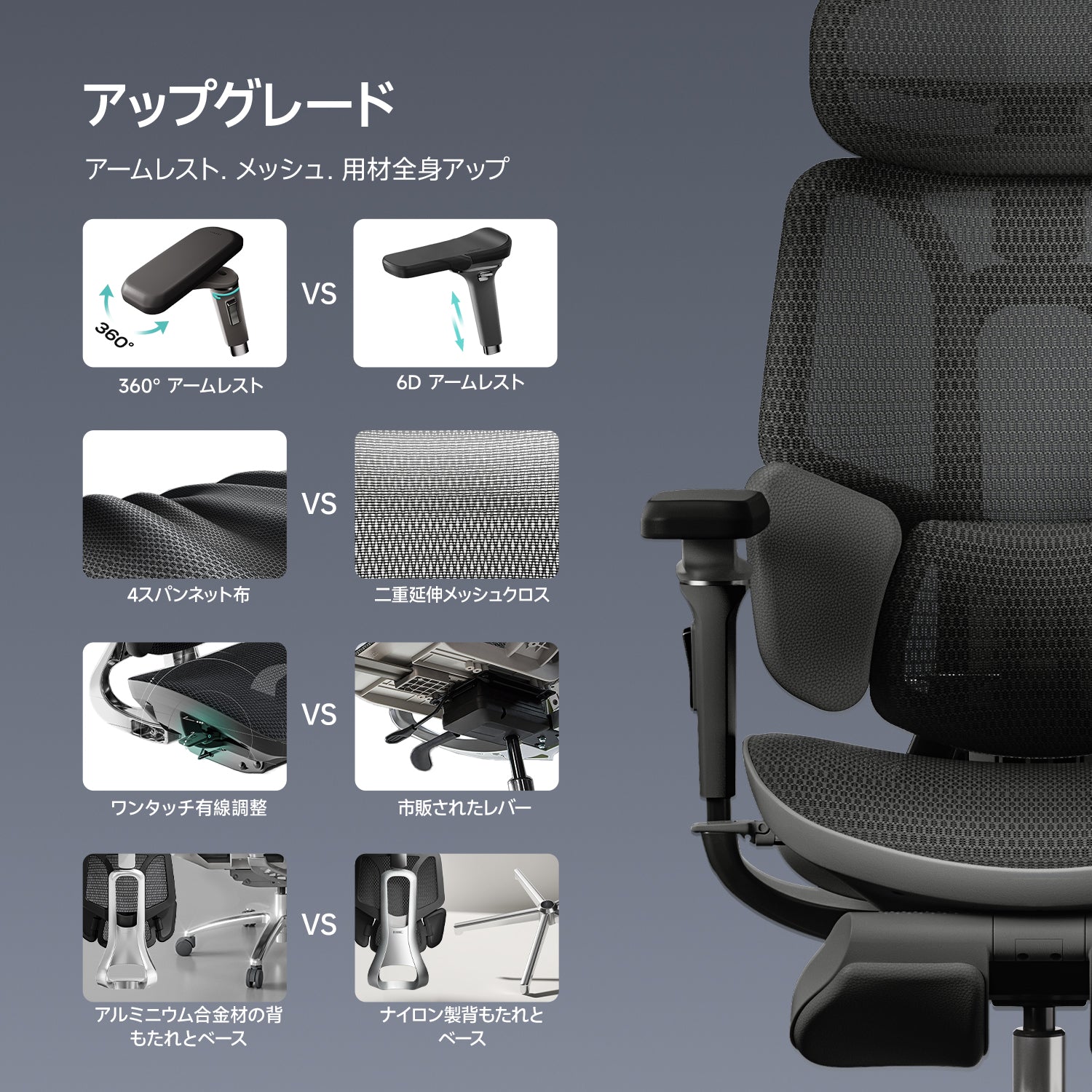 HBADA E3 Ultra 人間工学オフィスチェア(フットレスト付き)