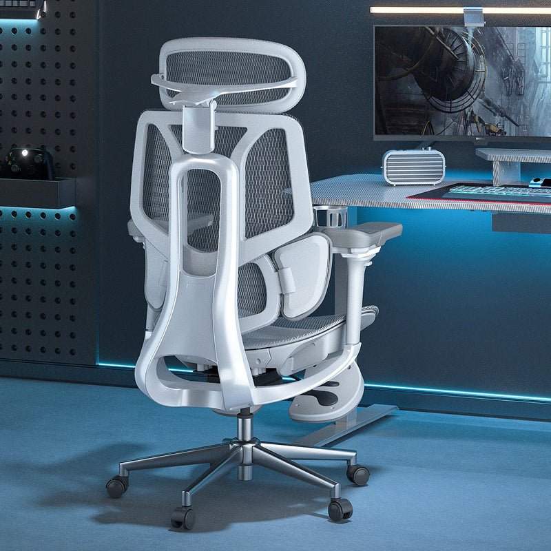 Hbada E3 Air Ergonomische Bureaustoel - 3-Zone Dynamische Lendensteun, Verstelbare 3D-Hoofdsteun, Verstelbare 3D-Armleuningen, Draaibaar zonder Voetensteun, Grijs (Wit Hbada E3 Air Ergonomische Bureaustoel - 3-Zone Dynamische Lendensteun, Verstelbare 3D-Hoofdsteun, Verstelbare 3D-Armleuningen, Draaibaar zonder Voetensteun, Grijs (Wit
